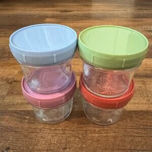 KeaBabies Glass Pureed Baby Food Storage Containers 4 Pack Nord Multicolor Lids